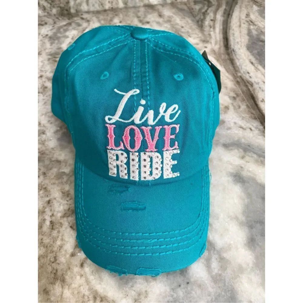 Baseball Cap Turquoise with Live Love Ride Monogrammed #distressed